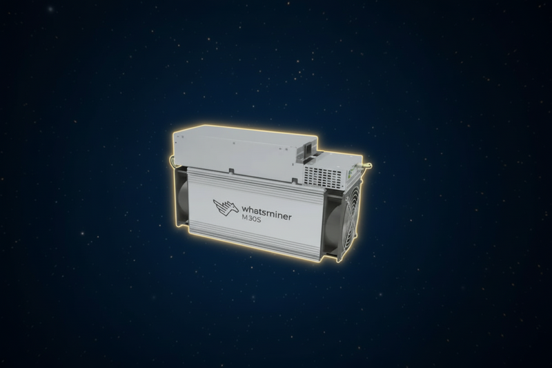 whatminer M30S mining device on a dark blue background